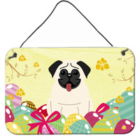 "Caroline's Treasures Easter Eggs Pug Cream Metal Print, 8"" H x 12"" W"