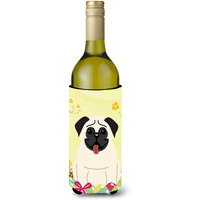 "Caroline's Treasures BB6004LITERK Easter Eggs Pug Cream Wine Bottle Beverage Insulator Hugger, 750ml, Multicolor"