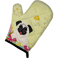 "Caroline's Treasures Easter Eggs Pug Cream Oven Mitt, Multicolor, 12"" x 8.5"""