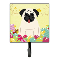 "Caroline's Treasures Easter Eggs Pug Cream Wall Hook, Small, Multicolor"