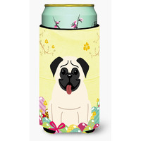 "Caroline's Treasures Easter Eggs Pug Cream Tall Boy Beverage Insulator Hugger, Multicolor"