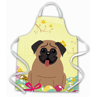 "Caroline's Treasures Easter Eggs Pug Brown Apron, Large, Multicolor"