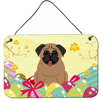 "Caroline's Treasures Easter Eggs Pug Brown Metal Print, 8""H x 12""W, Multicolor"