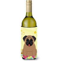 "Caroline's Treasures BB6005LITERK Easter Eggs Pug Brown Wine Bottle Beverage Insulator Hugger, 750ml, Multicolor"