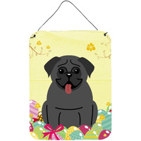 "Caroline's Treasures Easter Eggs Pug Black Metal Print, 16 x 12, Multicolor"