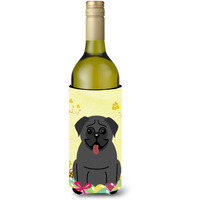"Caroline's Treasures BB6006LITERK Easter Eggs Pug Black Wine Bottle Beverage Insulator Hugger, 750ml, Multicolor"