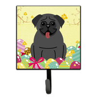 "Caroline's Treasures Easter Eggs Pug Black Wall Hook, Small, Multicolor"
