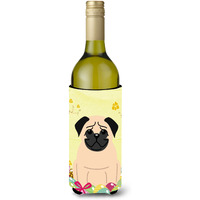 "Caroline's Treasures BB6008LITERK Easter Eggs Pug Fawn Wine Bottle Beverage Insulator Hugger, 750ml, Multicolor"