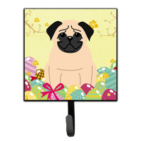 "Caroline's Treasures Easter Eggs Pug Fawn Wall Hook, Small, Multicolor"