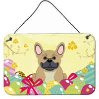 "Caroline's Treasures Easter Eggs French Bulldog Cream Metal Print, 8"" H x 12"" W"