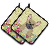 "Caroline's Treasures Easter French Bulldog Cream Pair of Pot Holders, 7.5HX7.5W, Multicolor"