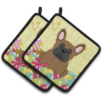 "Caroline's Treasures Easter French Bulldog Brown Pair of Pot Holders, 7.5HX7.5W, Multicolor"