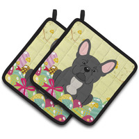 "Caroline's Treasures Easter French Bulldog black Pair of Pot Holders, 7.5HX7.5W, Multicolor"