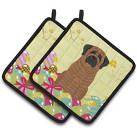 "Caroline's Treasures Easter Eggs Mastiff Brindle Pair of Pot Holders, 7.5HX7.5W, Multicolor"