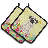 "Caroline's Treasures Easter Mastiff Brindle White Pair of Pot Holders, 7.5HX7.5W, Multicolor"