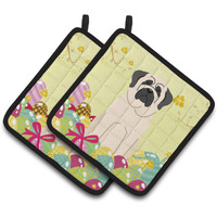 "Caroline's Treasures Easter Eggs Mastiff White Pair of Pot Holders, 7.5HX7.5W, Multicolor"