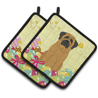 "Caroline's Treasures Easter Eggs Mastiff Pair of Pot Holders, 7.5HX7.5W, Multicolor"