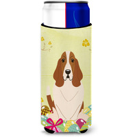 "Caroline's Treasures Easter Eggs Basset Hound Michelob Ultra Hugger For Slim Cans, Slim Can, Multicolor"