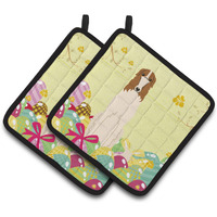 "Caroline's Treasures Easter Eggs Borzoi Pair of Pot Holders, 7.5HX7.5W, Multicolor"
