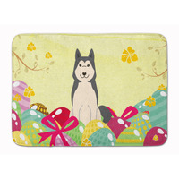"Caroline's Treasures Easter Eggs West Siberian Laika Spitz Machine Washable Memory Foam Mat doormats, Multicolor"