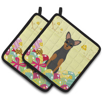 "Caroline's Treasures Easter Eggs Manchester Terrier Pair of Pot Holders, 7.5HX7.5W, Multicolor"