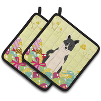 "Caroline's Treasures BB6029PTHD Easter Laika Spitz Pair of Pot Holders, 7.5"" x 7.5"", Multicolor"