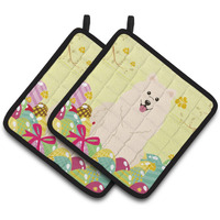 "Caroline's Treasures Easter Eggs Samoyed Pair of Pot Holders, 7.5HX7.5W, Multicolor"
