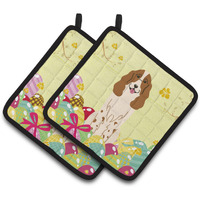 "Caroline's Treasures Easter Eggs Russian Spaniel Pair of Pot Holders, 7.5HX7.5W, Multicolor"