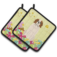 "Caroline's Treasures Easter Eggs Saint Bernard Pair of Pot Holders, 7.5HX7.5W, Multicolor"