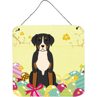 "Caroline's Treasures Easter Eggs Greater Swiss Mountain Dog Metal Print, 6 x 6, Multicolor"