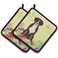 "Caroline's Treasures Easter Greater Swiss Mt Dog Pair of Pot Holders, 7.5HX7.5W, Multicolor"