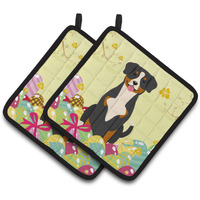 "Caroline's Treasures Easter Eggs Entlebucher Pair of Pot Holders, 7.5HX7.5W, Multicolor"