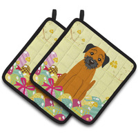 "Caroline's Treasures Easter Eggs Border Terrier Pair of Pot Holders, 7.5HX7.5W, Multicolor"