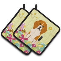 "Caroline's Treasures Easter Eggs Beagle Tricolor Pair of Pot Holders, 7.5HX7.5W, Multicolor"