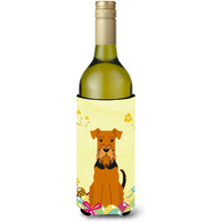 "Caroline's Treasures BB6041LITERK Easter Eggs Airedale Wine Bottle Beverage Insulator Hugger, 750ml, Multicolor"