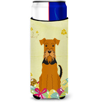 "Caroline's Treasures Easter Eggs Airedale Michelob Ultra Hugger For Slim Cans, Slim Can, Multicolor"