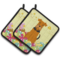 "Caroline's Treasures Easter Eggs Airedale Pair of Pot Holders, 7.5HX7.5W, Multicolor"