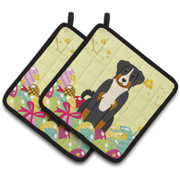"Caroline's Treasures Easter Appenzeller Sennenhund Pair of Pot Holders, 7.5HX7.5W, Multicolor"