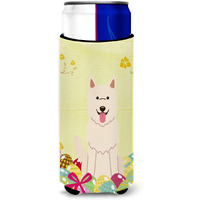 "Caroline's Treasures Easter Eggs White German Shepherd Michelob Ultra Hugger For Slim Cans, Slim Can, Multicolor"