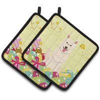 "Caroline's Treasures Easter White German Shepherd Pair of Pot Holders, 7.5HX7.5W, Multicolor"
