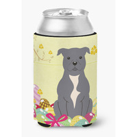 "Caroline's Treasures Easter Eggs Staffordshire Bull Terrier Blue Can or Bottle Hugger, Can Hugger, Multicolor"