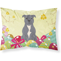 Easter Eggs Staffordshire Bull Terrier Blue Fabric Standard Pillowcase