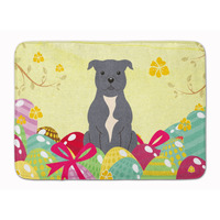 Caroline's Treasures Easter Eggs Staffordshire Bull Terrier Blue Machine Washable Memory Foam Mat doormats