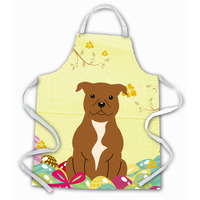 "Caroline's Treasures Easter Eggs Staffordshire Bull Terrier Brown Apron, Large, Multicolor"