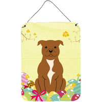 "Caroline's Treasures Eggs Brown Easter Staffordshire Bull Terrier Metal Print, 16 x 12, Multicolor"