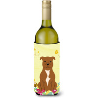 "Caroline's Treasures BB6047LITERK Easter Staffie Bull Terrier Wine Bottle Beverage Insulator Hugger, 750ml, Multicolor"