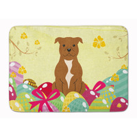 "Caroline's Treasures Easter Eggs Staffordshire Bull Terrier Brown Machine Washable Memory Foam Mat doormats, Multicolor"