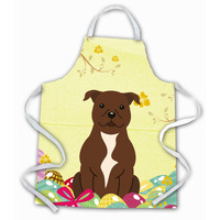 "Caroline's Treasures Easter Eggs Staffordshire Bull Terrier Chocolate Apron, Large, Multicolor"