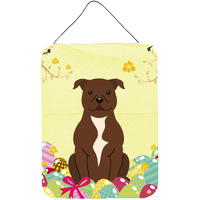 "Caroline's Treasures Eggs Chocolate Easter Staffordshire Bull Terrier Metal Print, 16 x 12, Multicolor"
