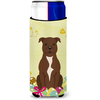 "Caroline's Treasures Easter Staffordshire Bull Terrier Michelob Ultra Hugger For Slim Cans, Slim Can, Multicolor"